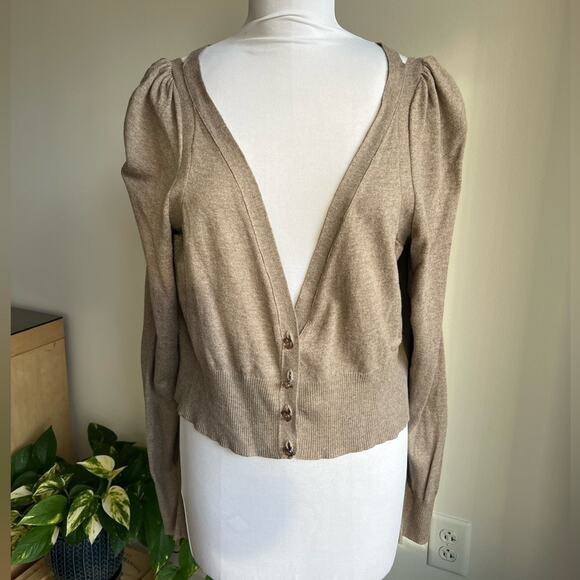 ANTHROPOLOGIE MOTH CARDIGAN SWEATER TAN SHOULDER CUTOUT SIZE S - Picture 4 of 9